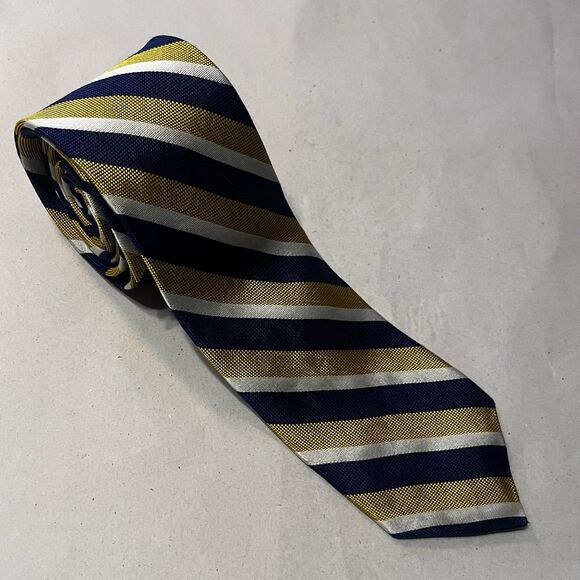 Brooks Brothers Blue Gold & White Stripe Men's Classic Tie EUC - Picture 1 of 7